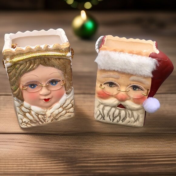 Magic Creations Santa & Mrs. Claus Ceramic Gift Bag Ornaments–1990s–Hand-Painted - Picture 2 of 16